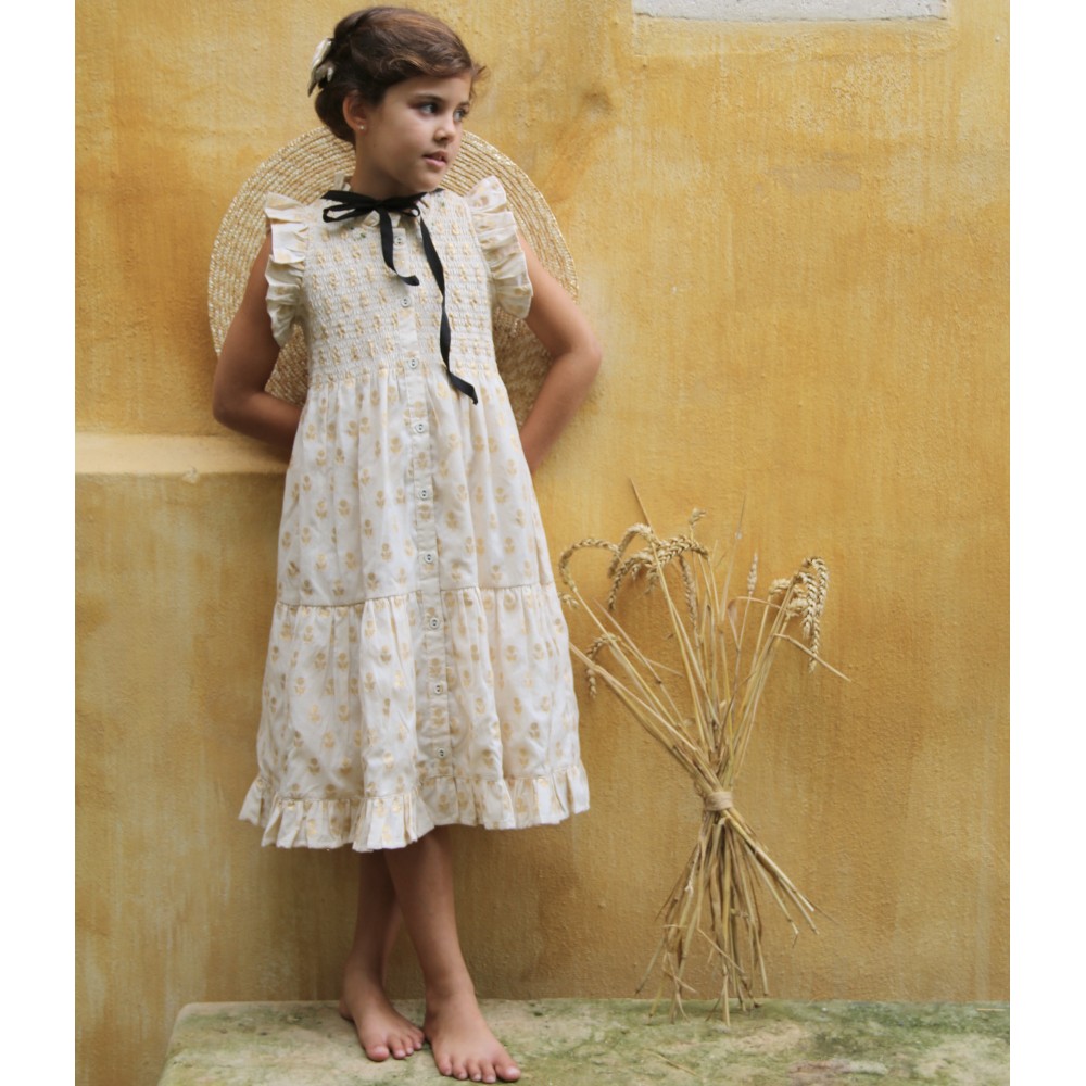 Long dress With Golden Flowers On Ivory