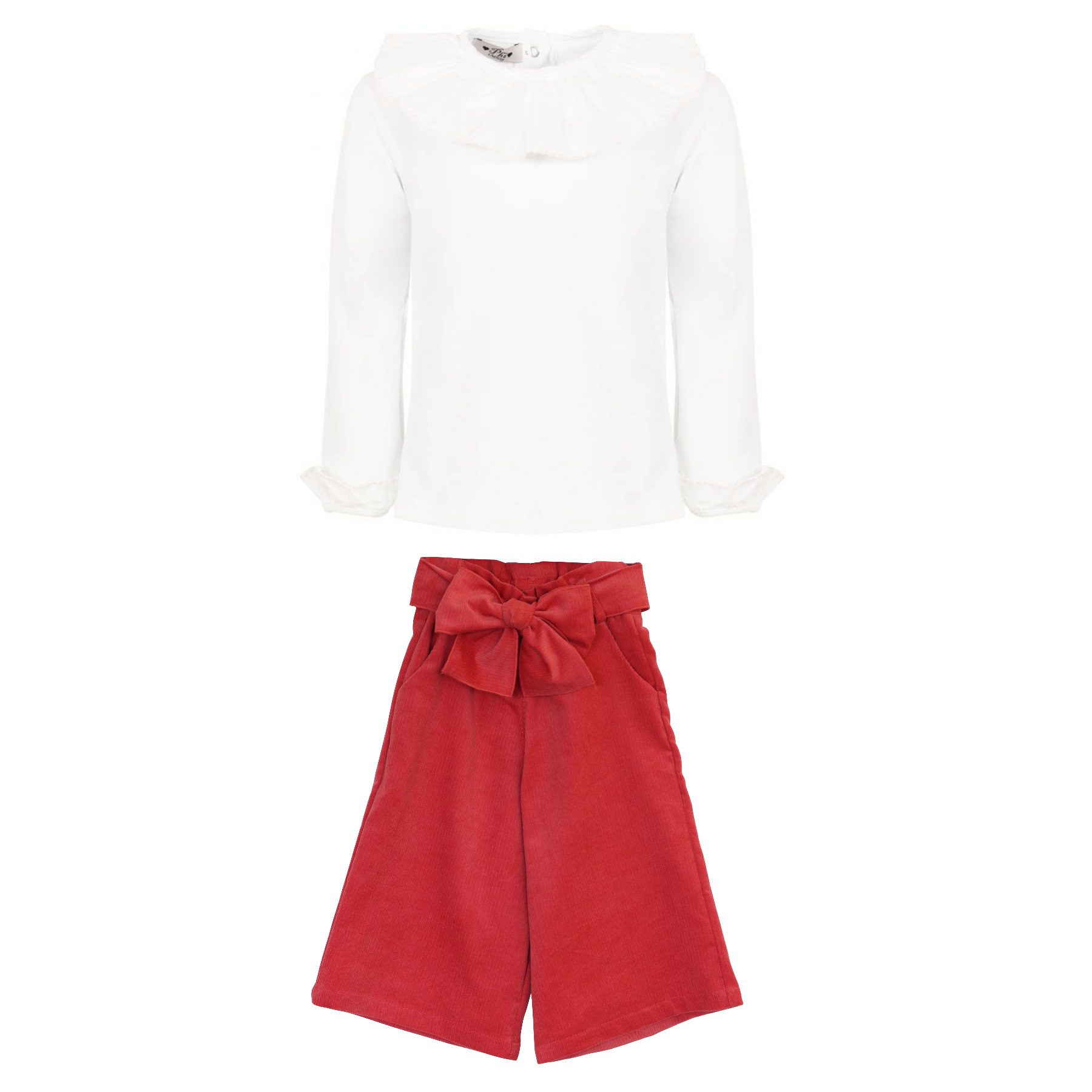 Raspberry Corduroy Trousers & White Top