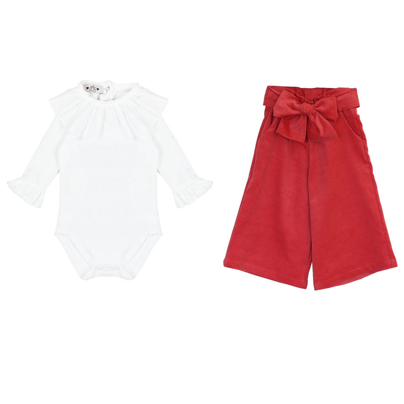 Raspberry Corduroy Trousers & White Top