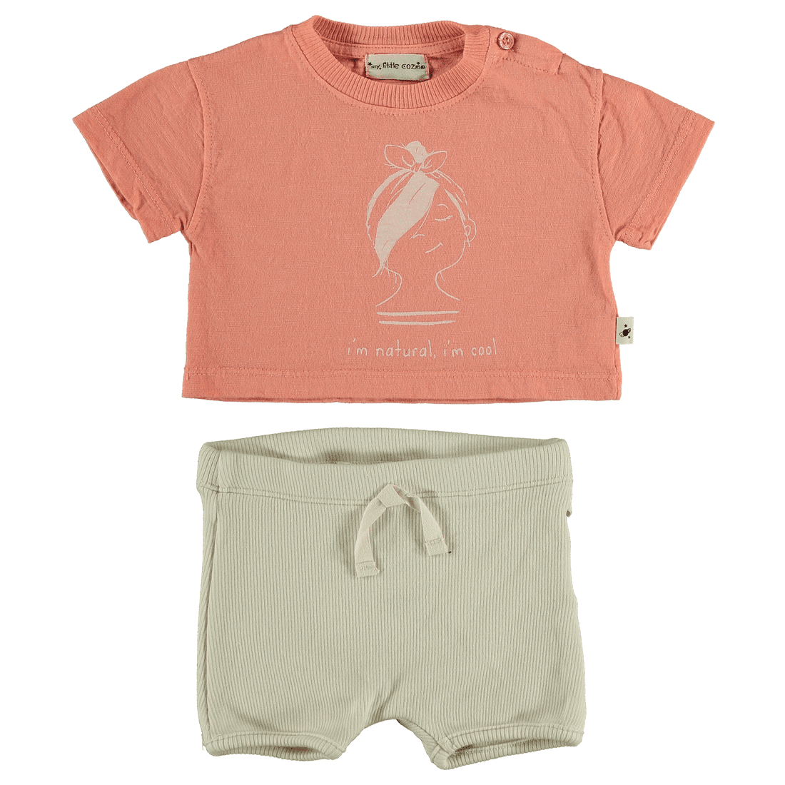 Ivory Baby Shorts & Peach 'I'm Natural I'm Cool' T-Shirt