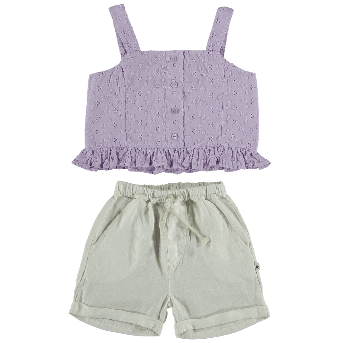 Ivory Linen Bermuda Short & Mauve Embroidery Top