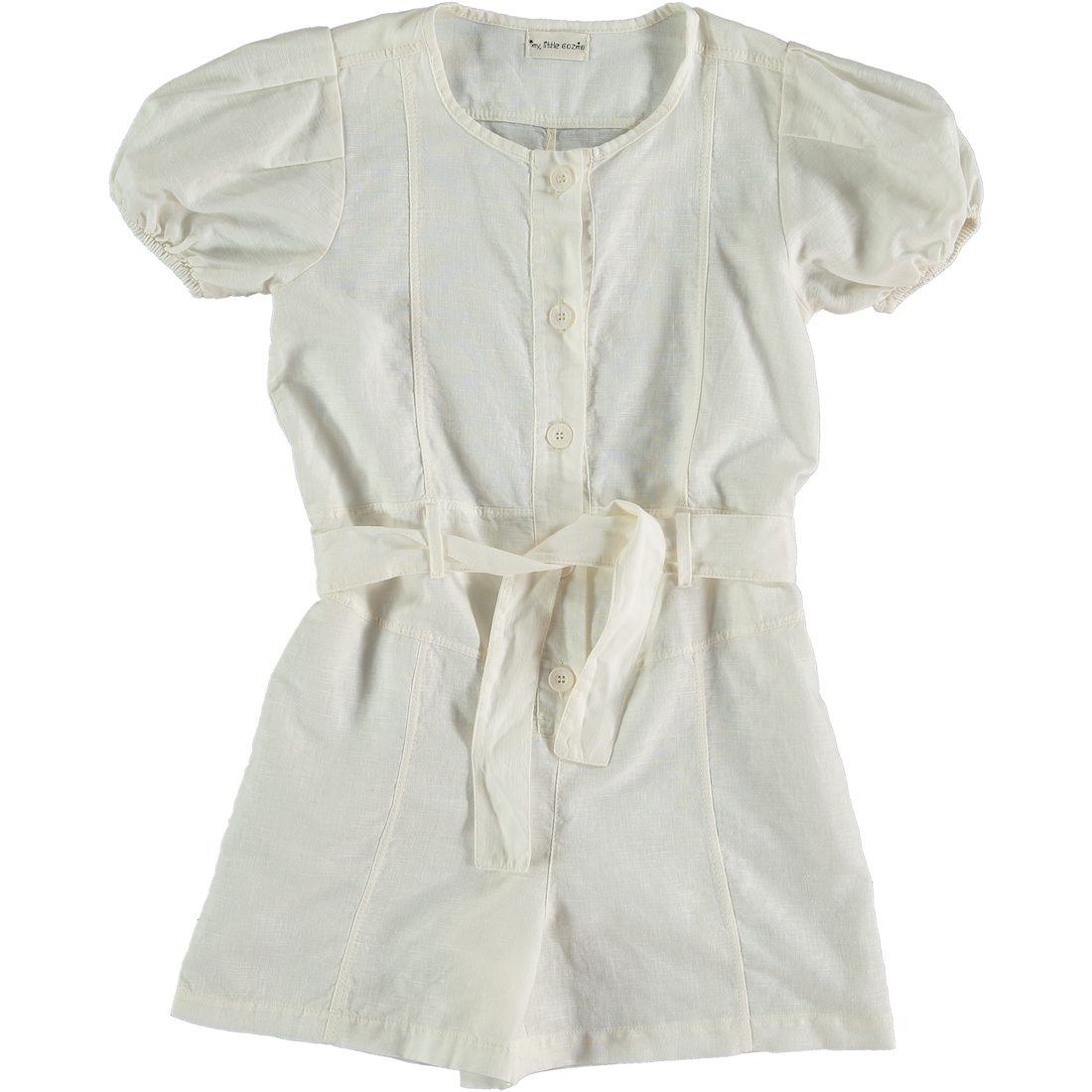Ivory Linen Cotton Belted Romper