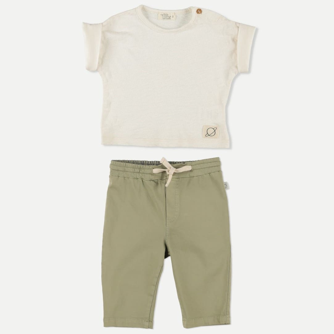 Kit Basic Slub Tshirt & Ivian Twill Pants | Ivory/Khaki