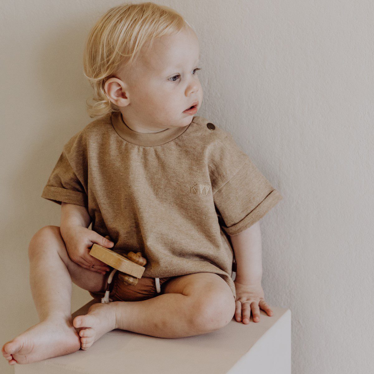 Organic Boxy Tee & Shorts | Almond Melange