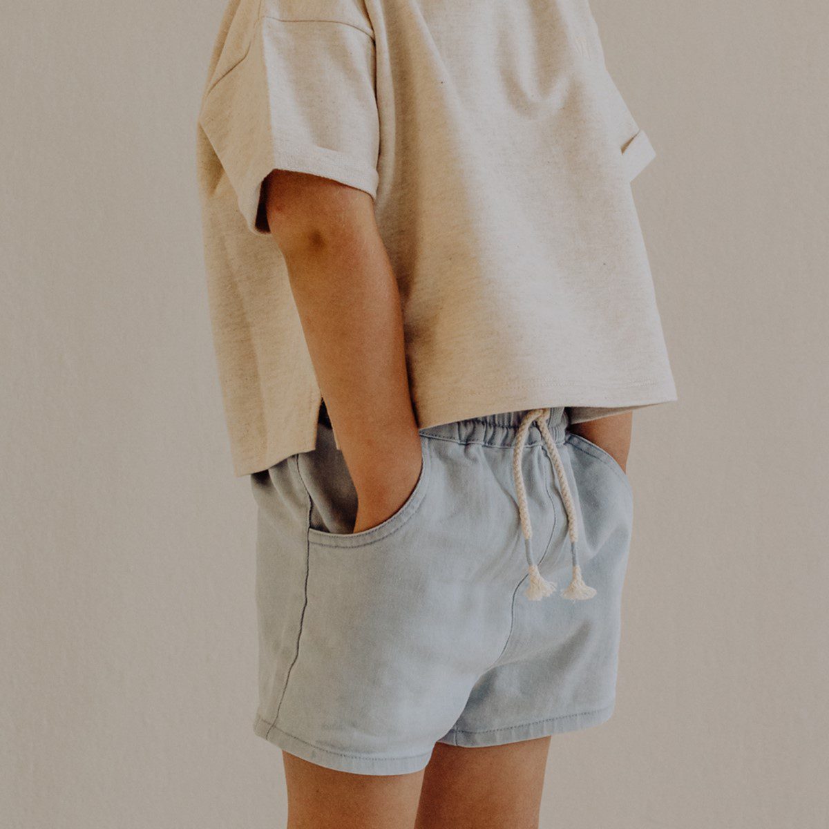Organic Boxy Sweatshirt & Shorts | Mist Stripe/Denim