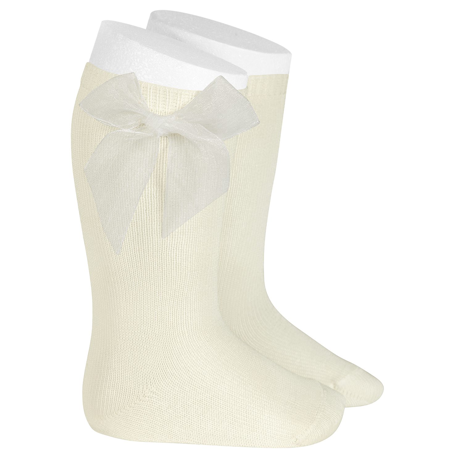 Knee High Socks W/ Organza Bow | Beige (303)