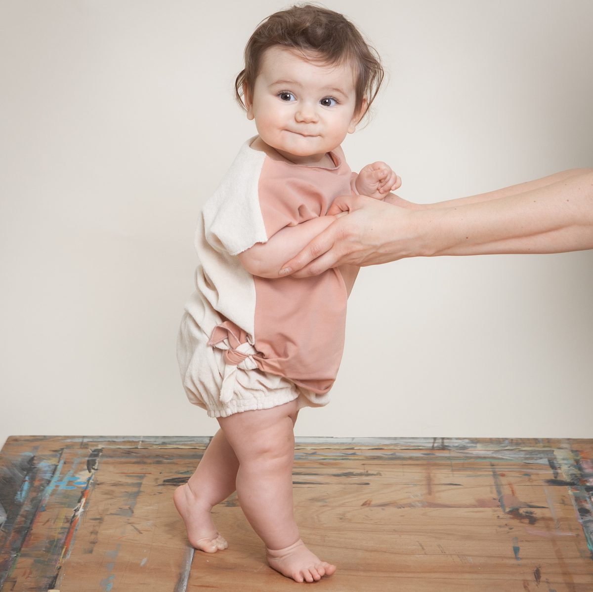 Coral Blush Knotted T-Shirt & Biscuit Terrycloth Bloomer