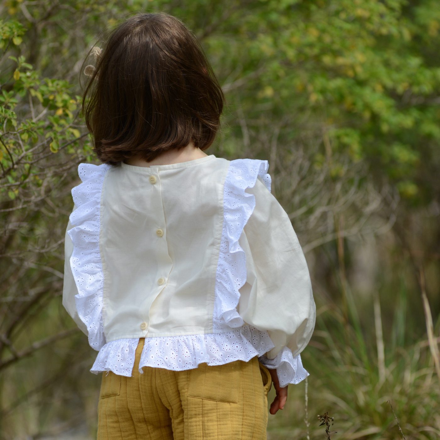 LEONOR Embroidery Strip Ruffles Blouse