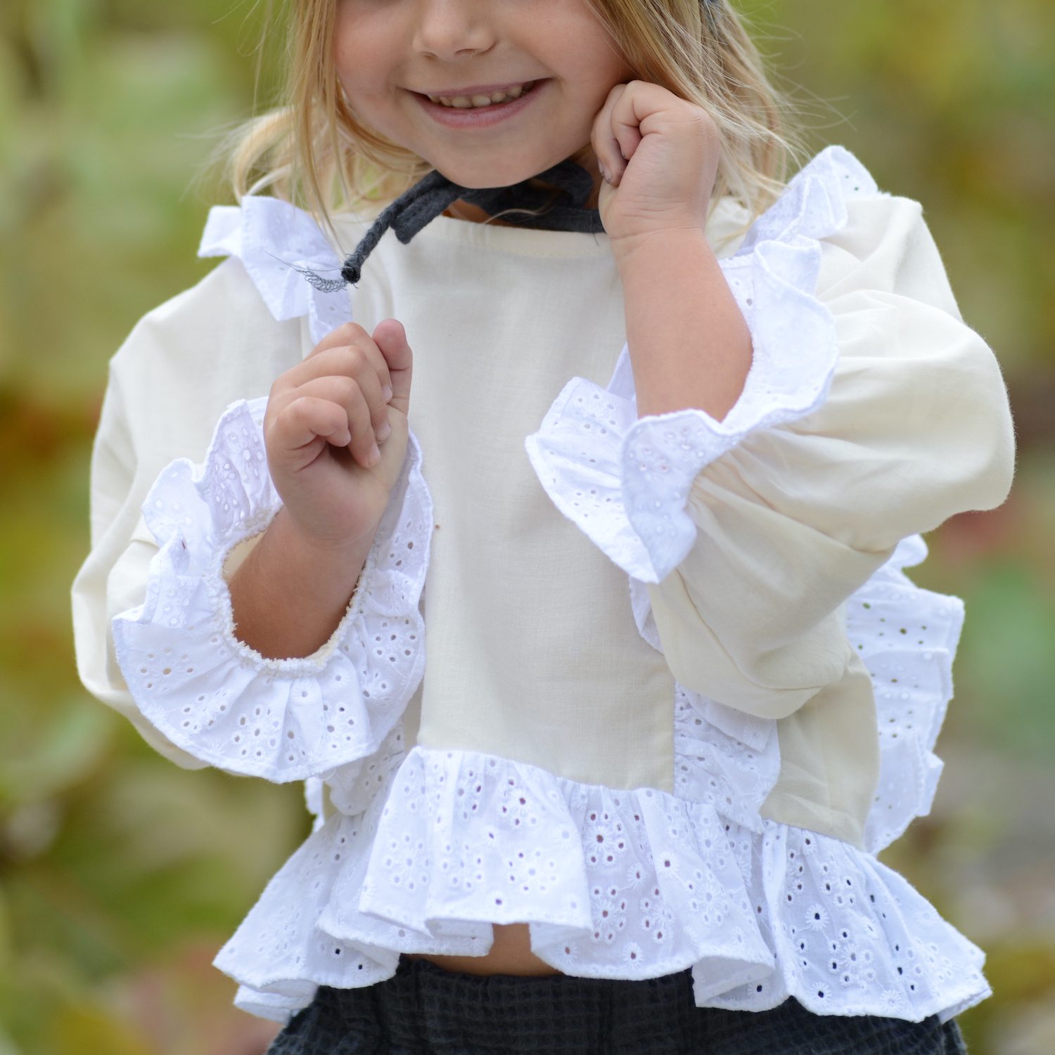 LEONOR Embroidery Strip Ruffles Blouse