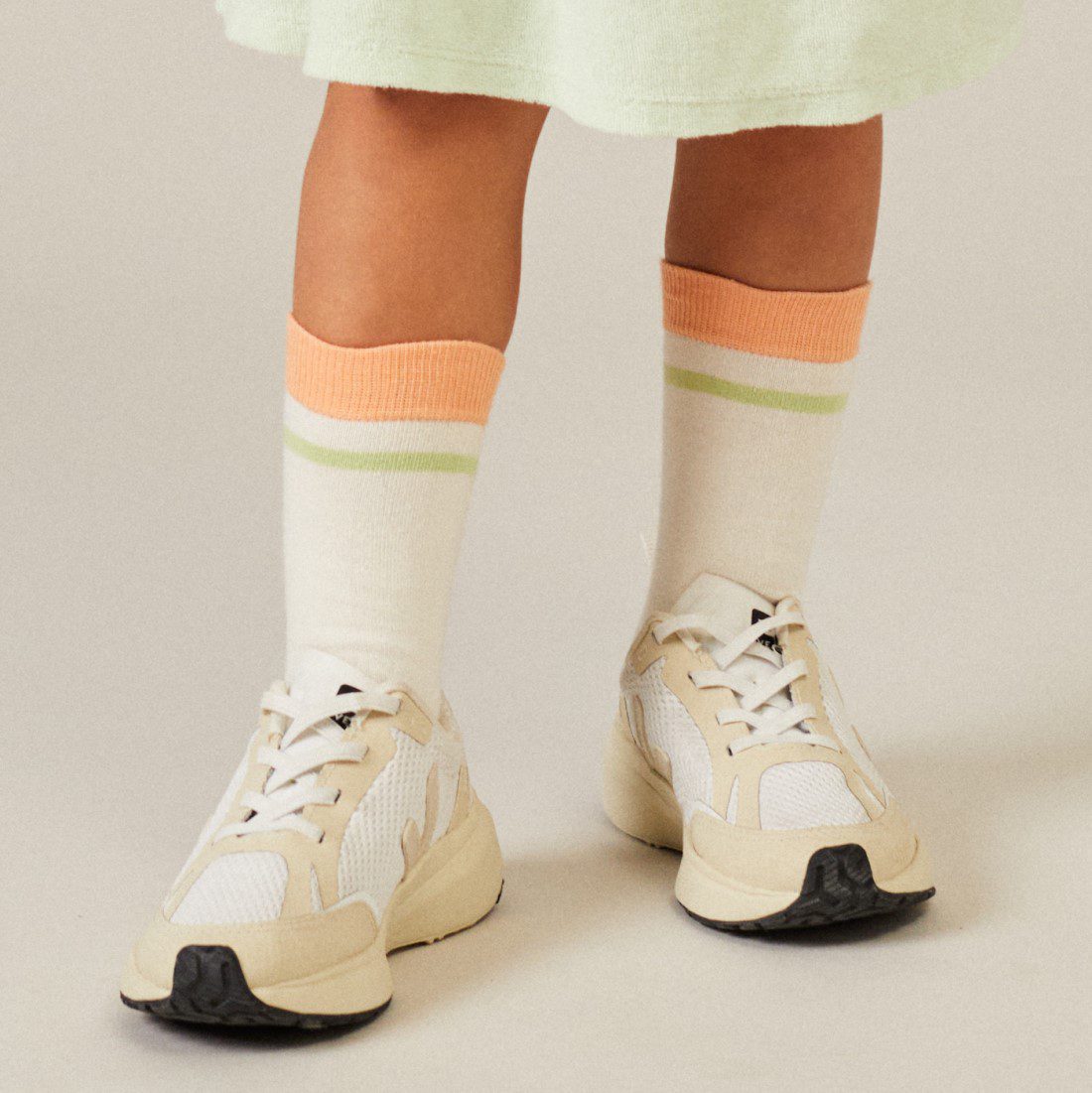 Block Color Socks  | Green/Peach