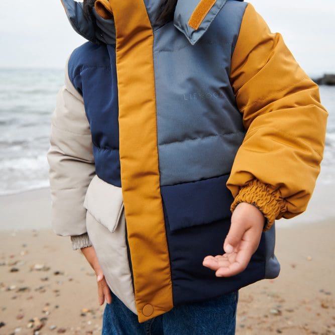 REVERSIBLE Paloma Puffer Jacket | Whale Blue Multi Mix