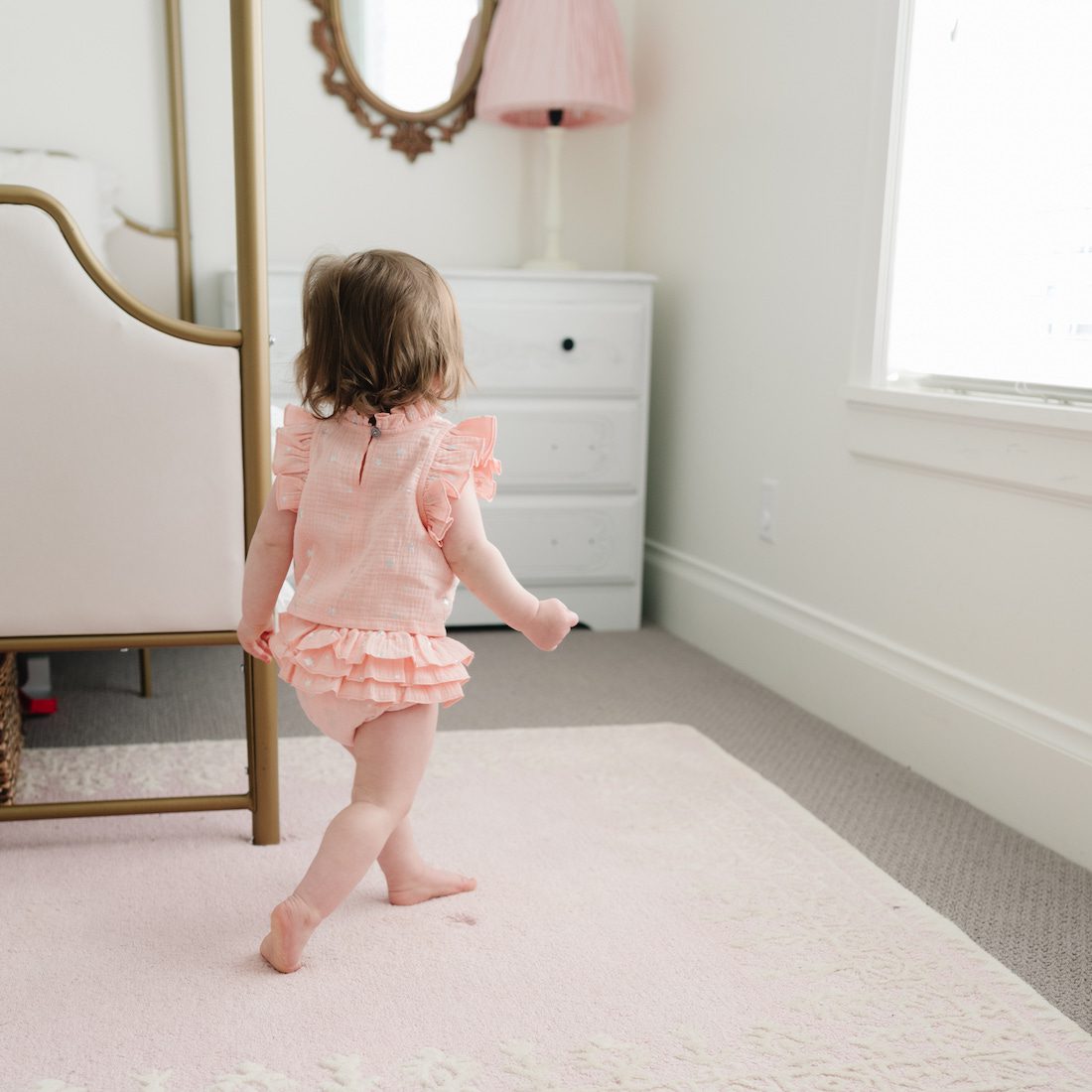 Lola Top & Tushie Set Pale Pink W/ White Daises