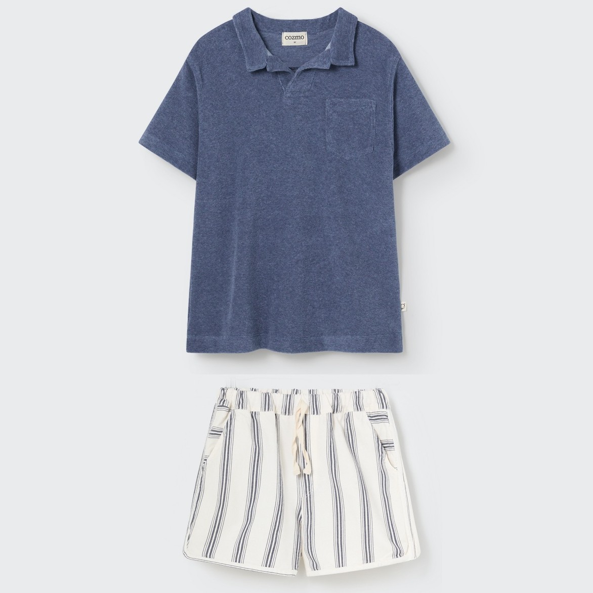 Maelk Blue Toweling Polo Shirt & Juliusk Striped Shorts