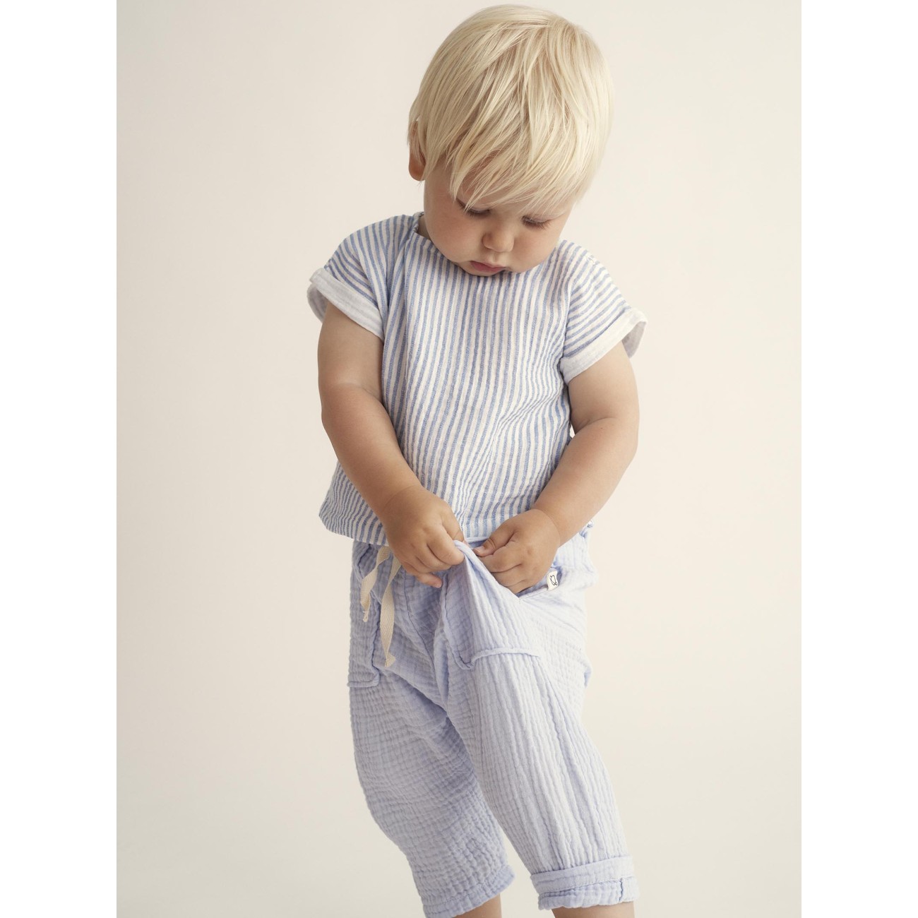 Hannes Striped Gauze Top & Mario Soft Gauze Pants  | Blue