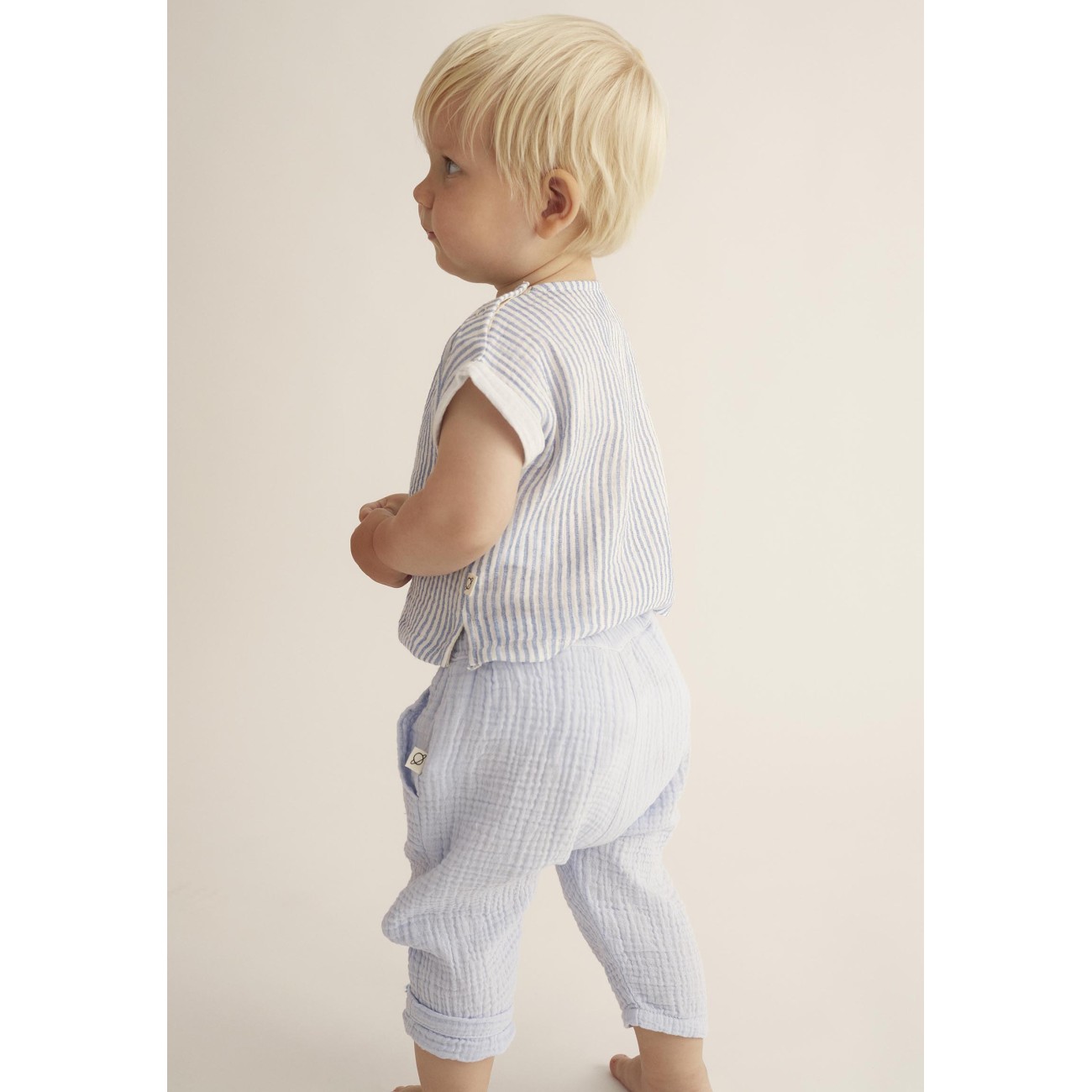 Hannes Striped Gauze Top & Mario Soft Gauze Pants  | Blue