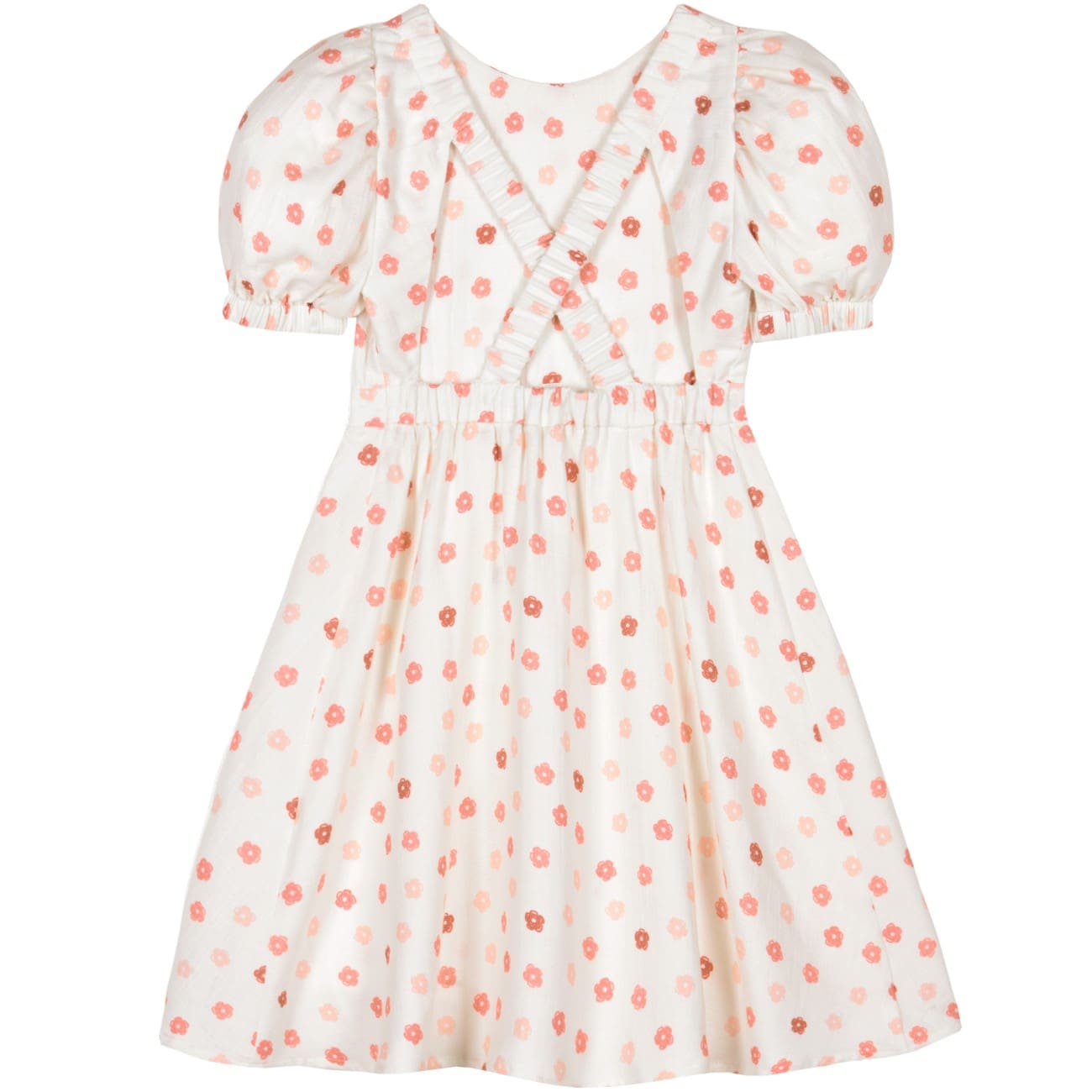 Marjorie Flower Muslin Dress | Cream/Coral