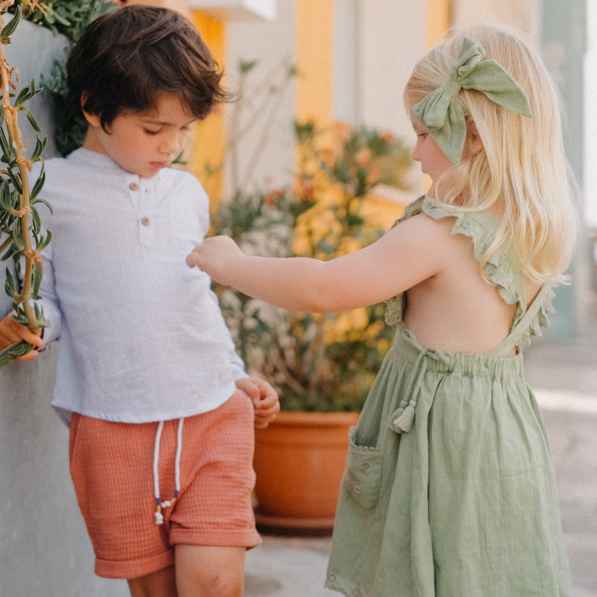 Blue check Amano Shirt & REVERSIBLE Terracota Aliki Shorts