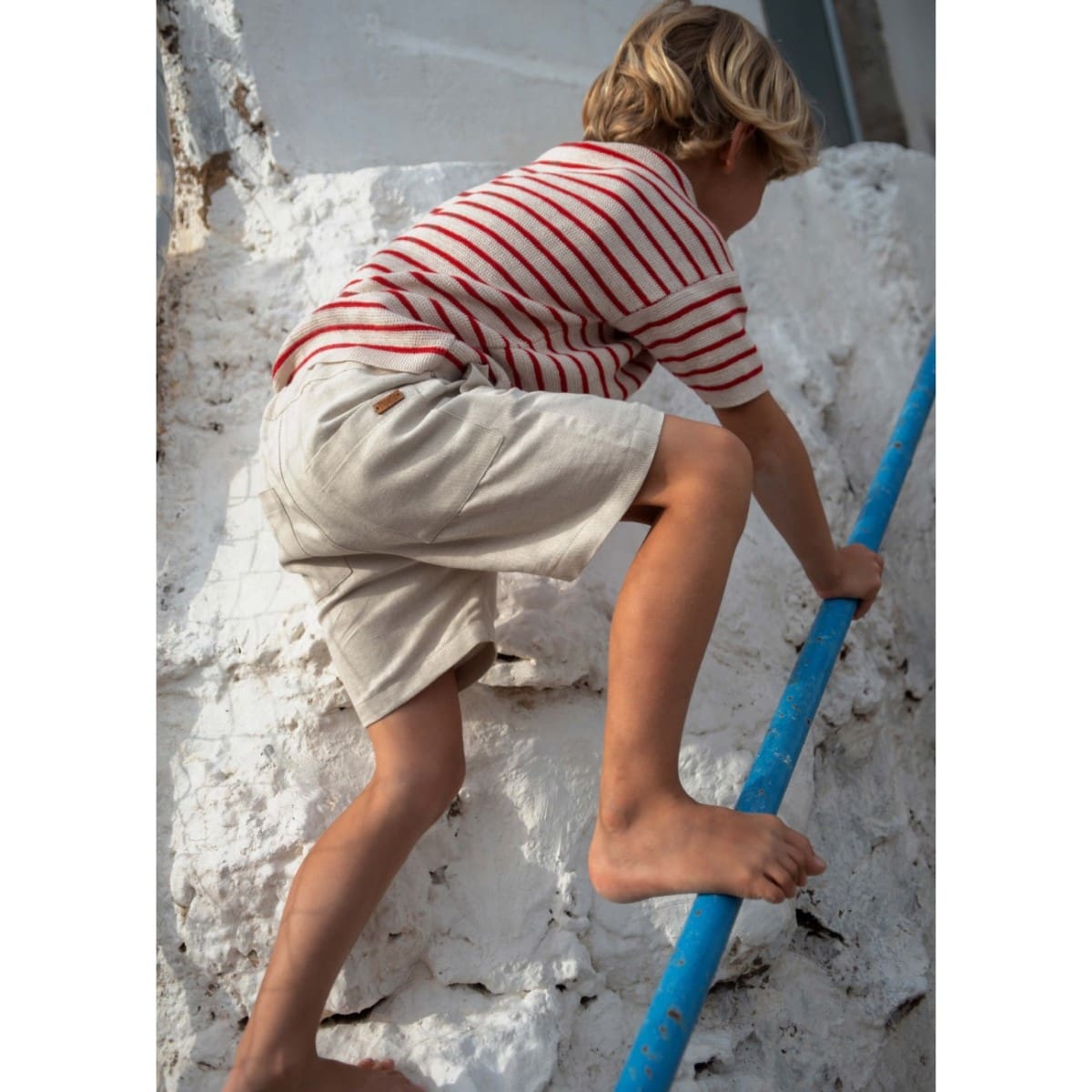 Red Striped Knitted Jersey & Sand Chino Style Shorts