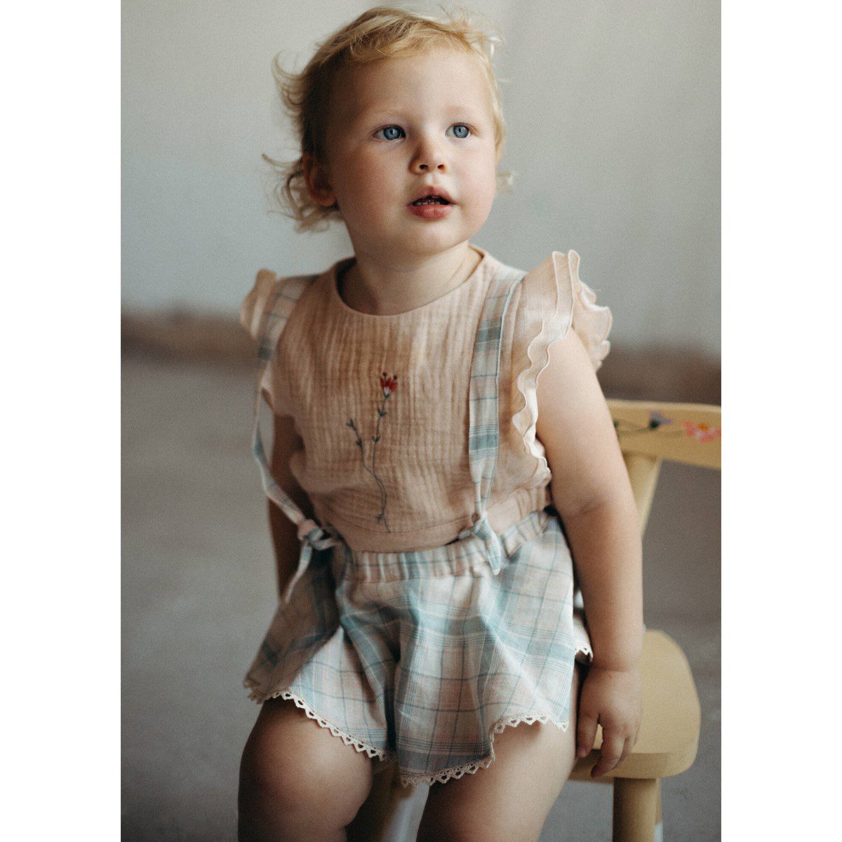 Organic Embroidered Top & Romper Suit with Removable Straps | Rosa/Pink