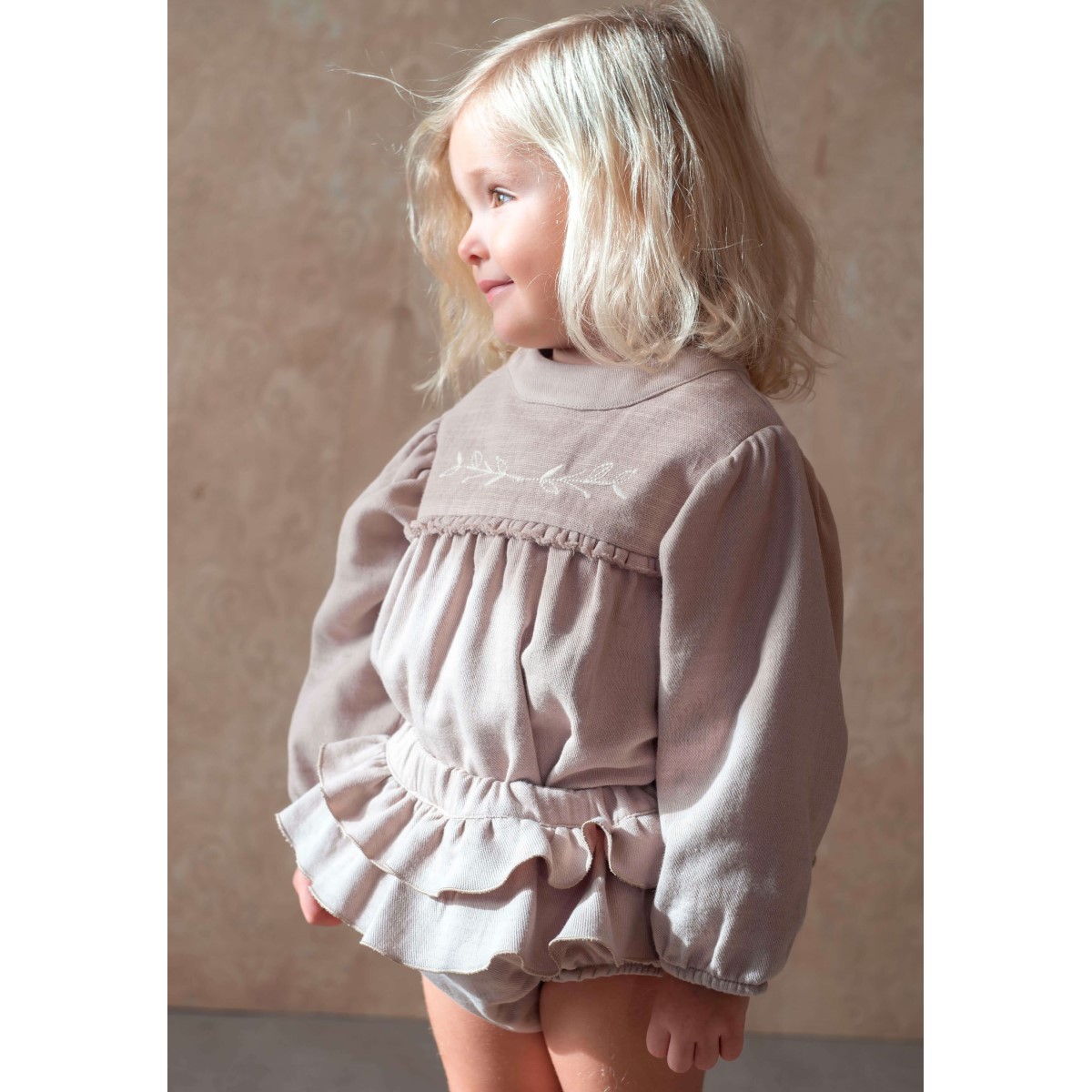 Frill Culotte W/ Removable Straps & Embroidered Blouse | Sand