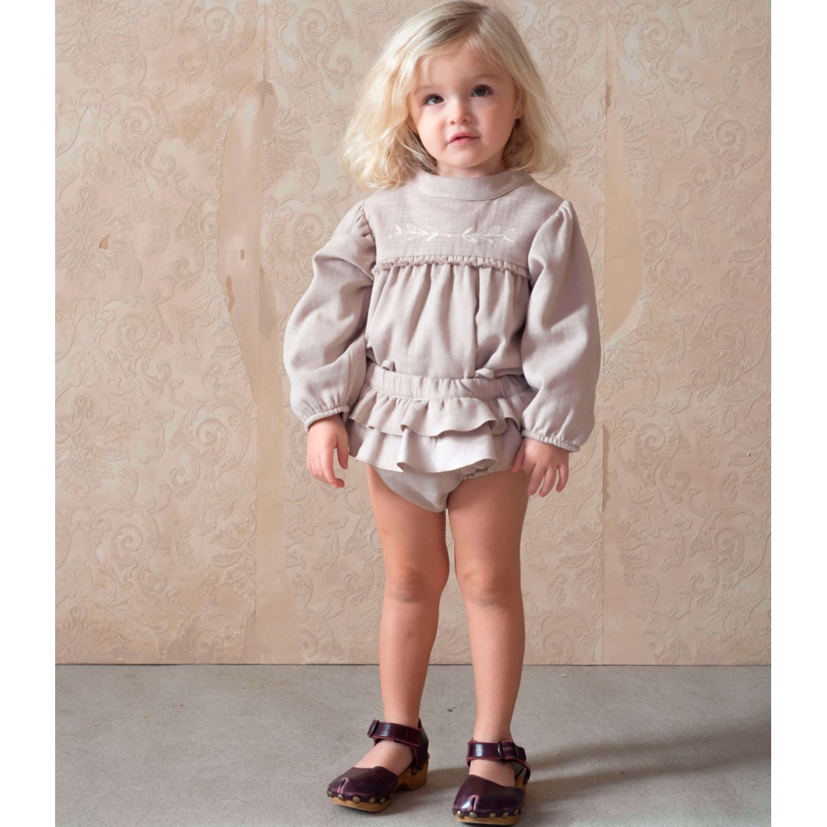 Frill Culotte W/ Removable Straps & Embroidered Blouse | Sand