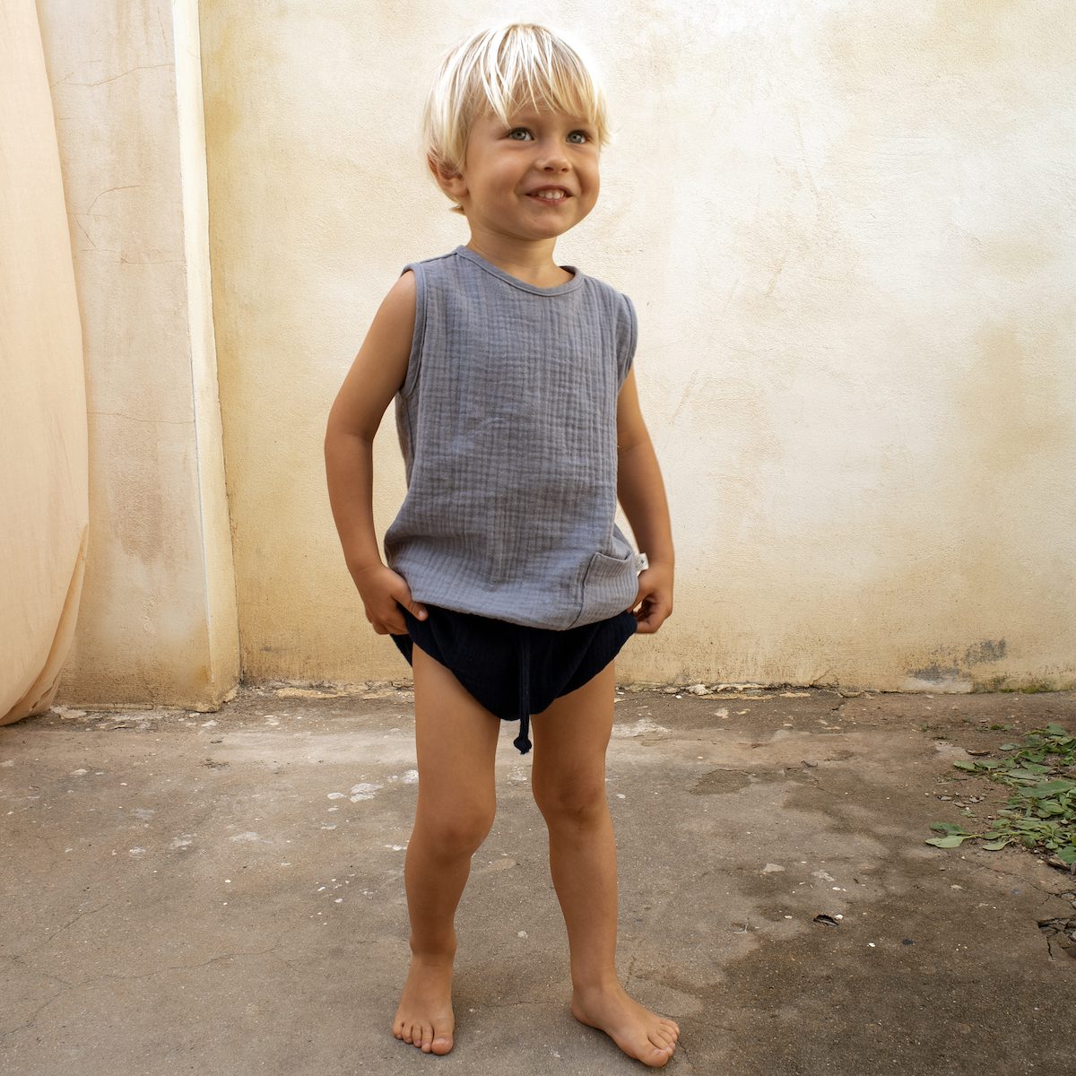 Greyish-Blue Shirt W/ Cutaway Sleeve & Culotte