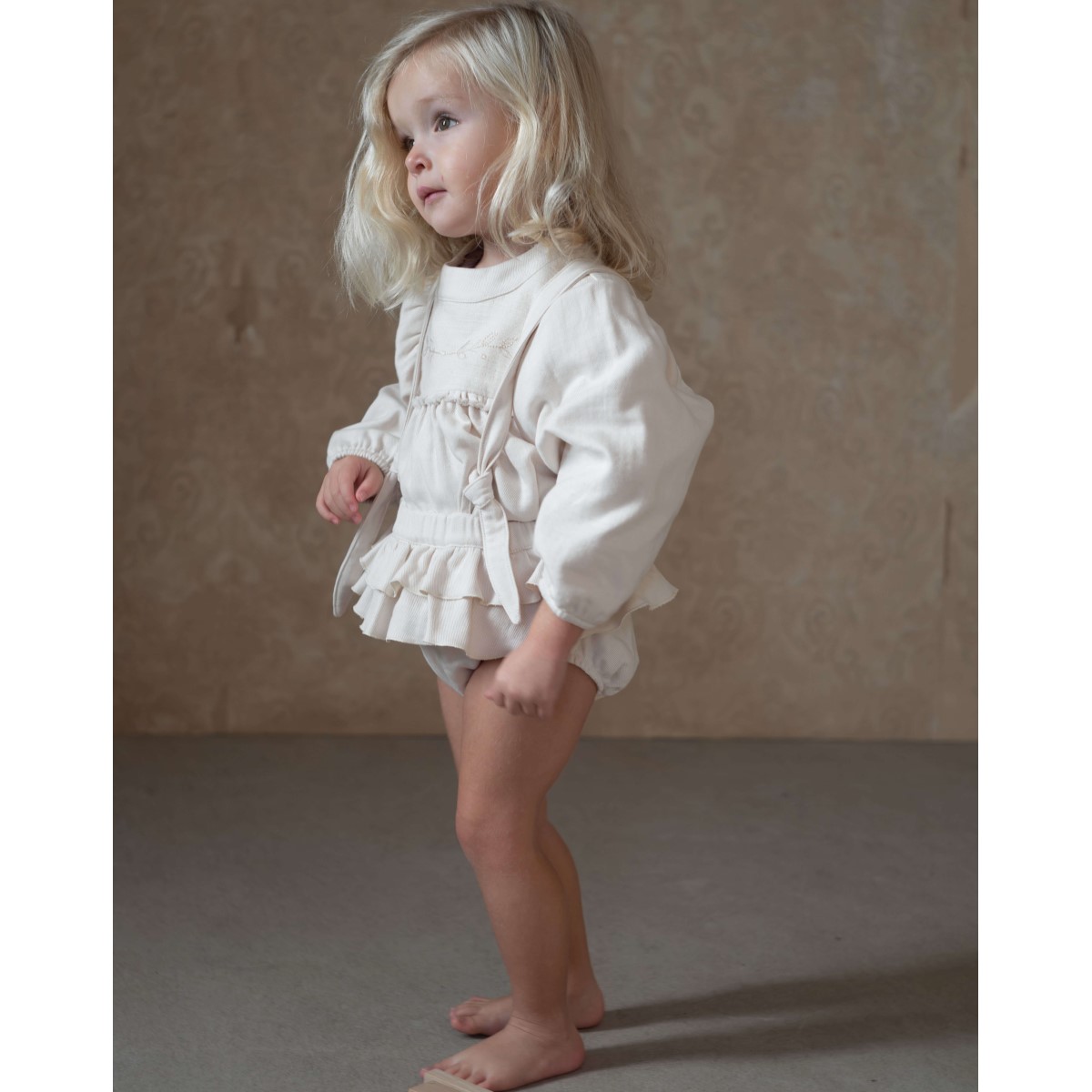 Frill Culotte W/ Removable Straps & Embroidered Blouse | Off White