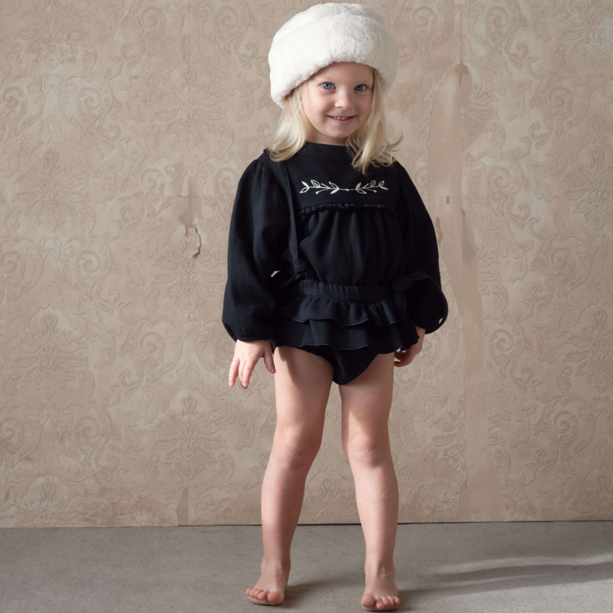 Frill Culotte W/ Removable Straps & Embroidered Blouse | Black