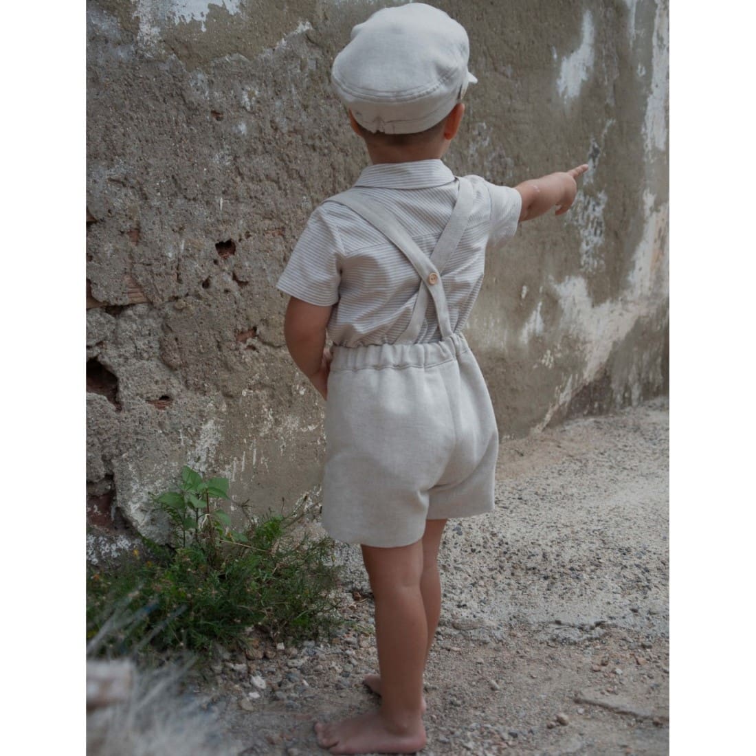Sand Dungarees & Sand Striped Romper Suit