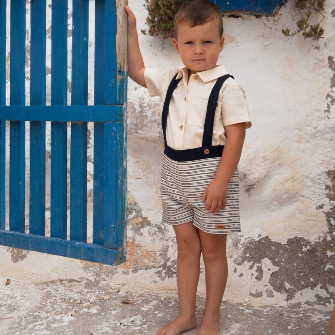 Embroidered striped Dungarees &  Off-white Romper Suit