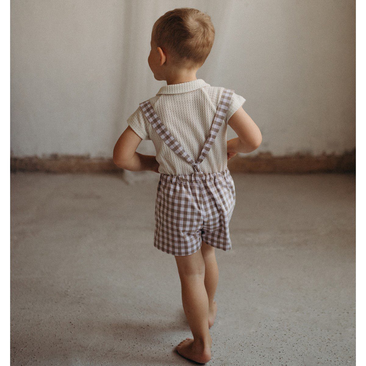 Knitted Romper Suit with Shirt Collar & Dungarees with Removable Straps | Gingham