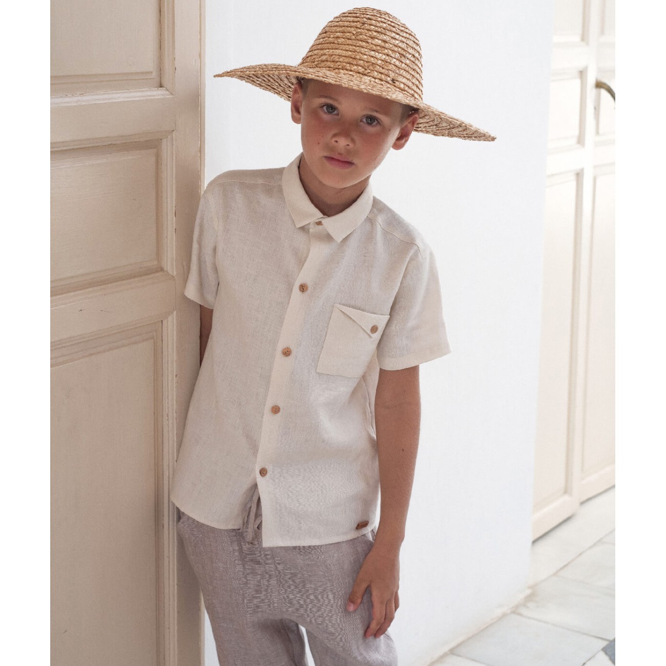 Off-white Linen Shirt W/ Collar