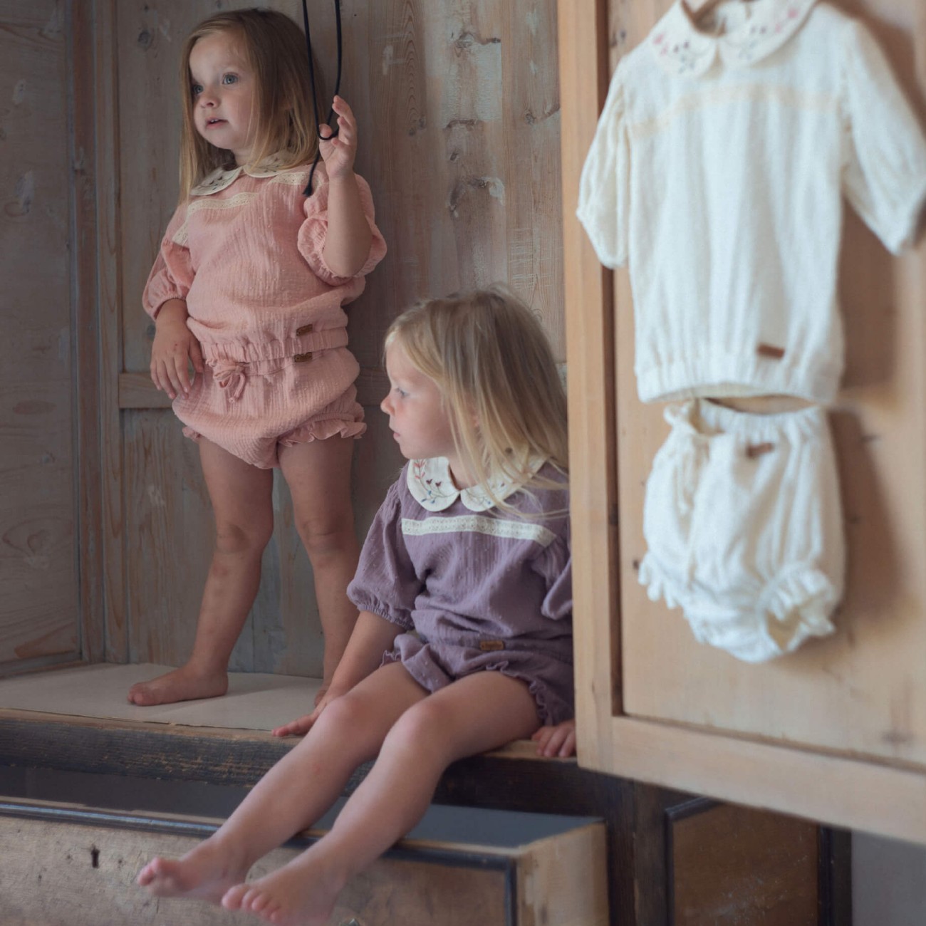 Blouse W/ Embroidered Neckline & Pink Plumeti Culotte
