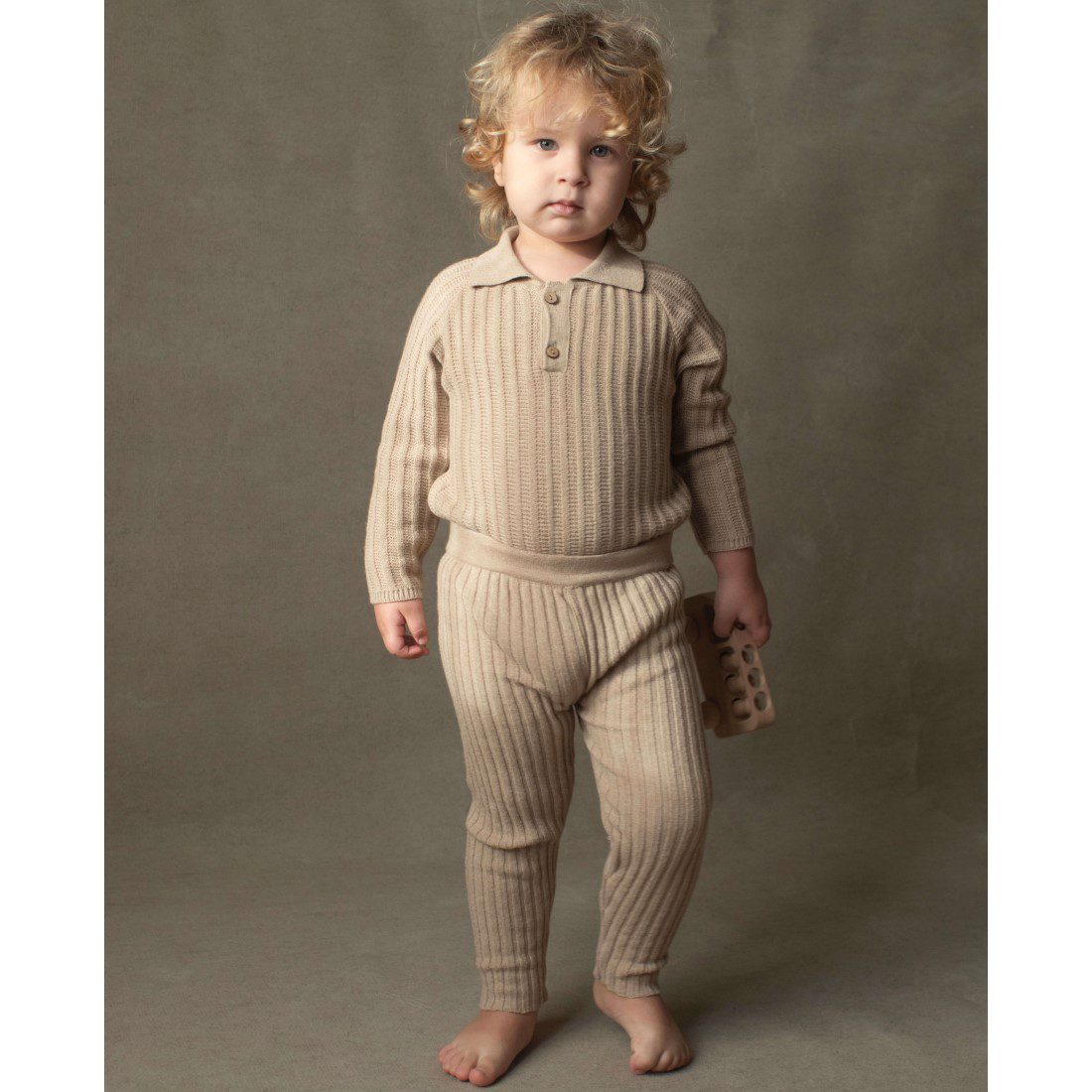 Beige Knitted Romper Suit & Beige Ribbed Leggings