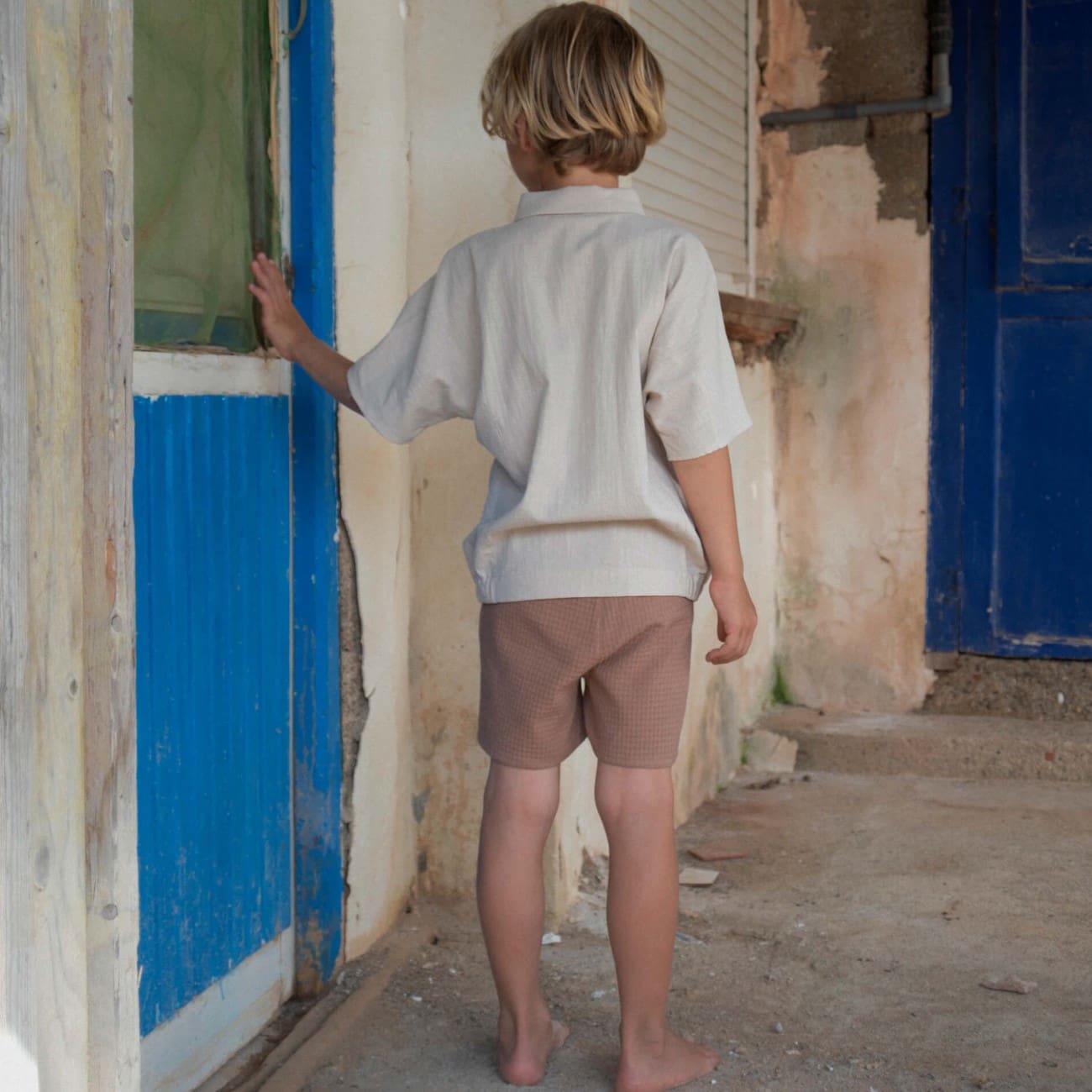 Sand Shirt & Brown Textured Bermuda Shorts