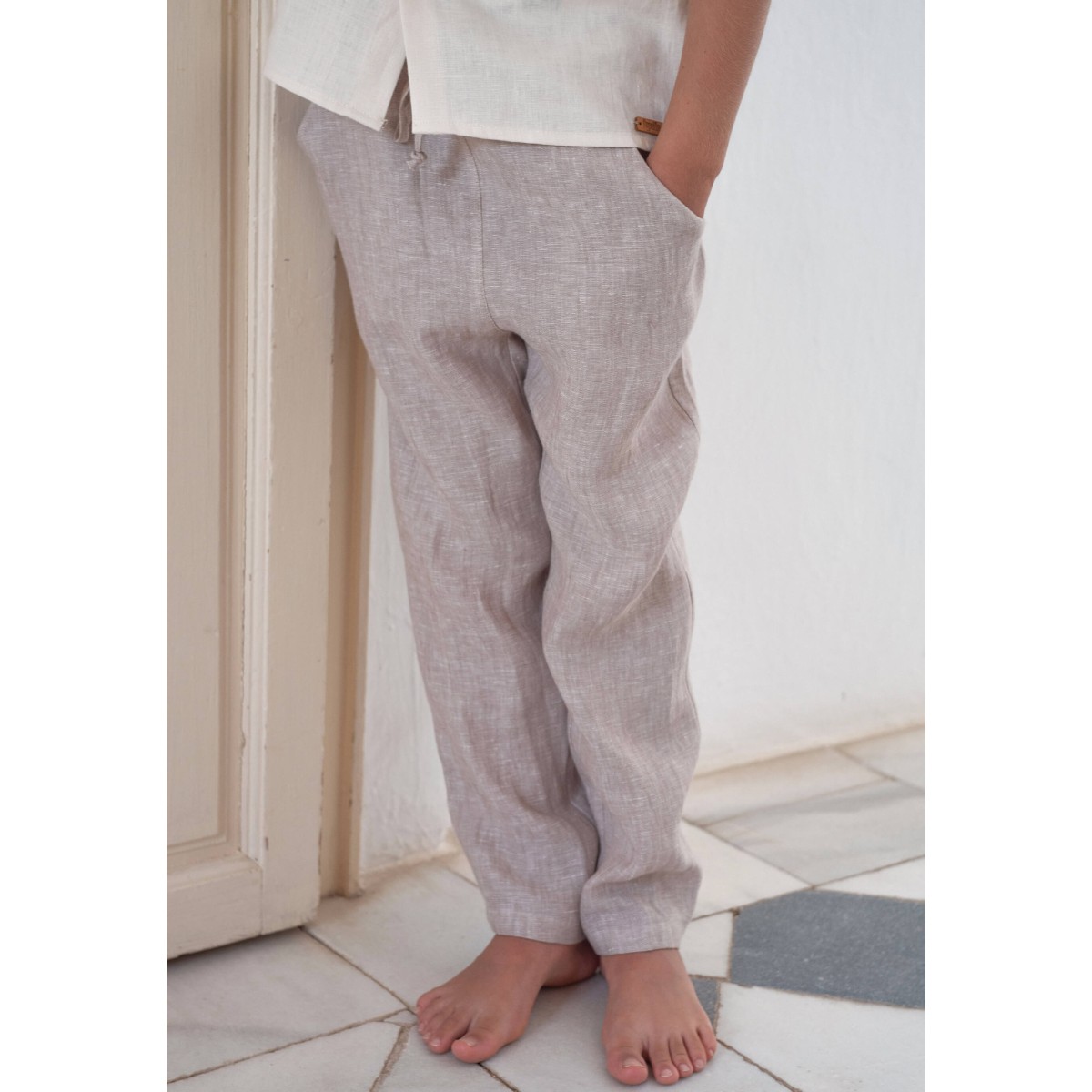 Sand Linen Full Length Trousers