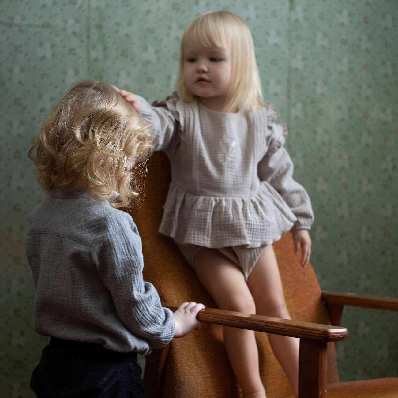 Taupe Embroidered Romper Suit