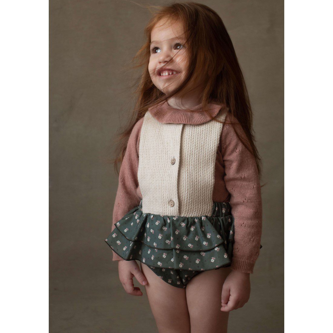 Dusty Pink Knitted Romper Suit & Green floral Romper Suit