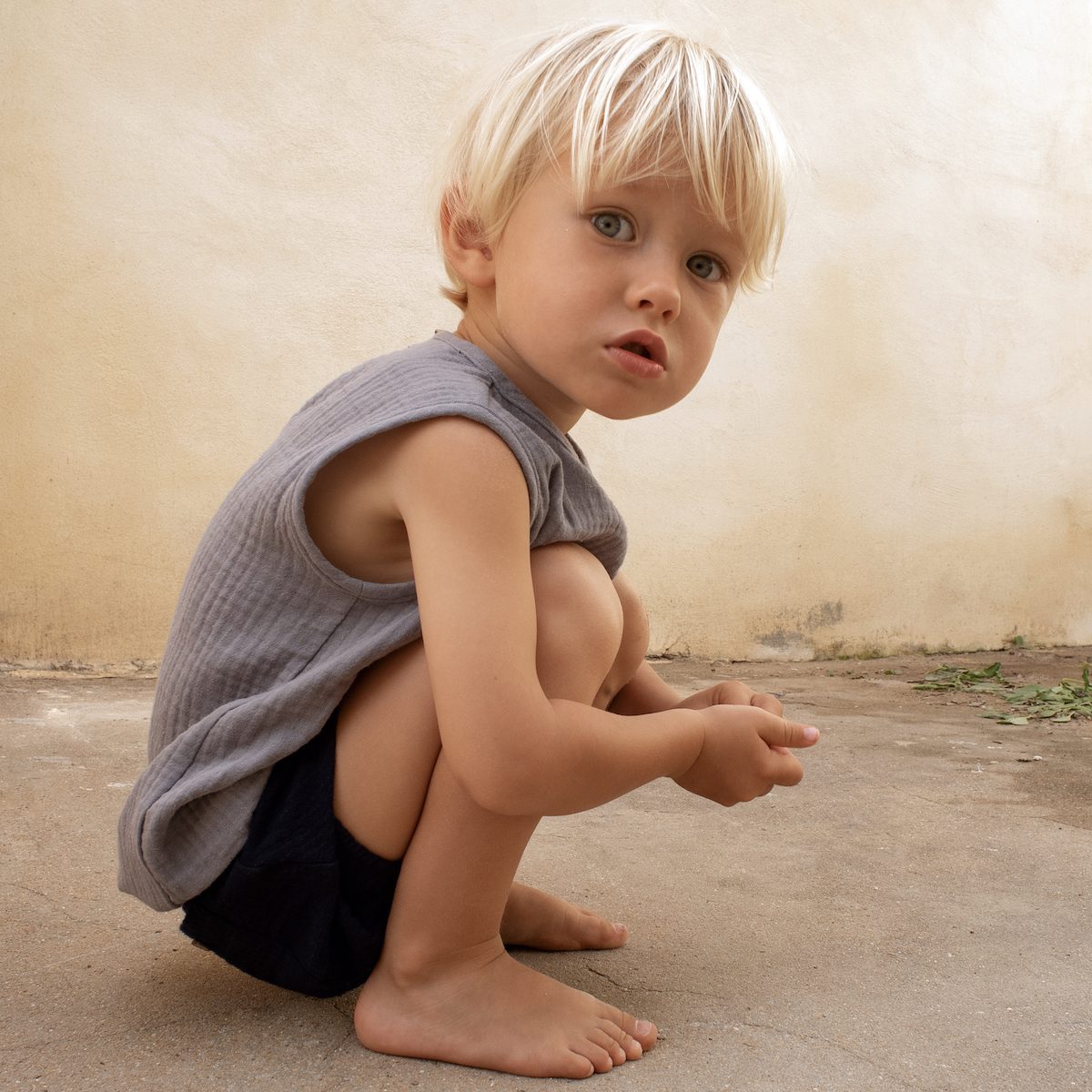 Greyish-Blue Shirt W/ Cutaway Sleeve & Culotte