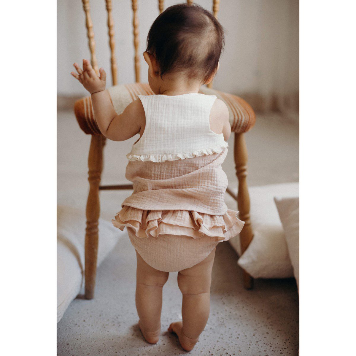 Sleeveless Organic Shirt & Culotte with Frills | Pink