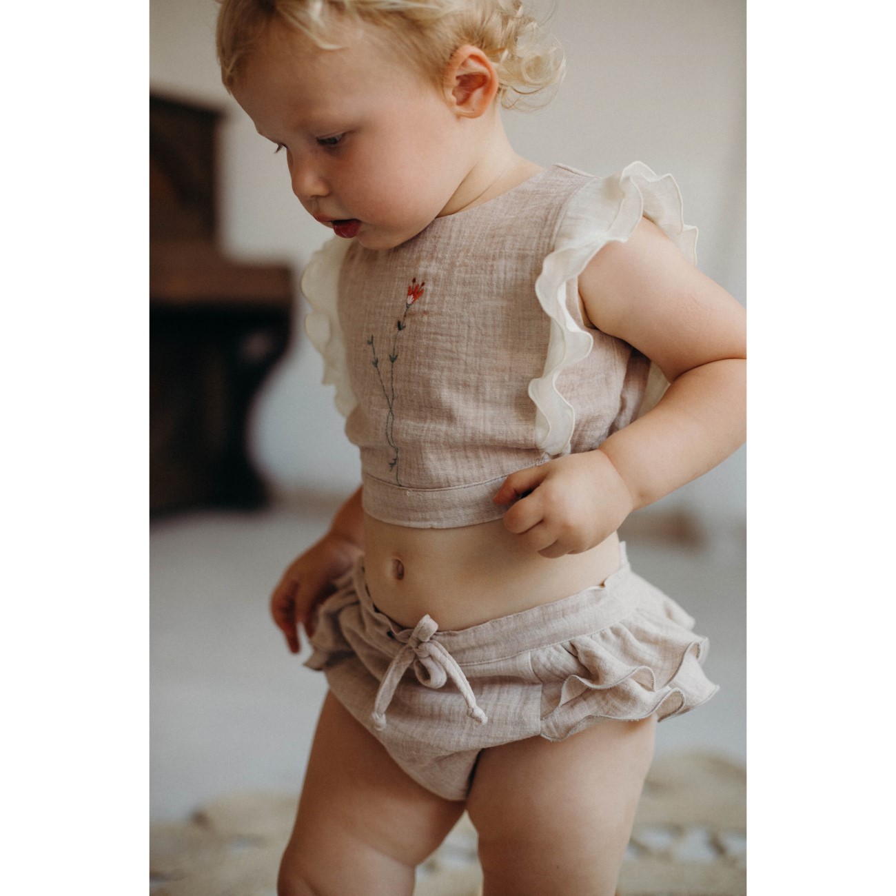 Organic Embroidered Top & Organic Culotte | Pink