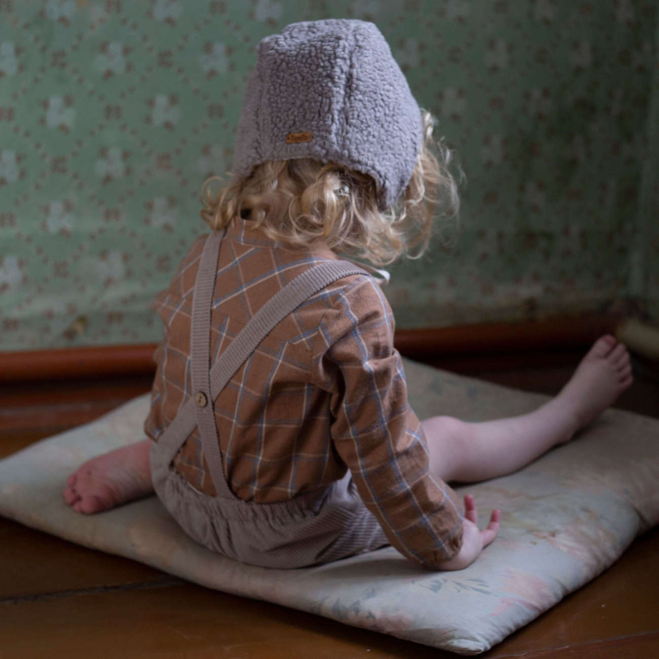 Taupe Plaid Shirt & Taupe Dungarees W/ Crossover Straps