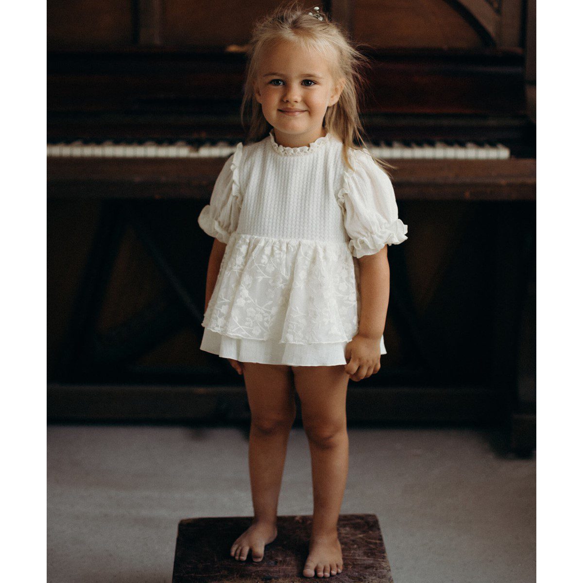 Special Occasion Dress-Style Romper with Embroidered Tulle