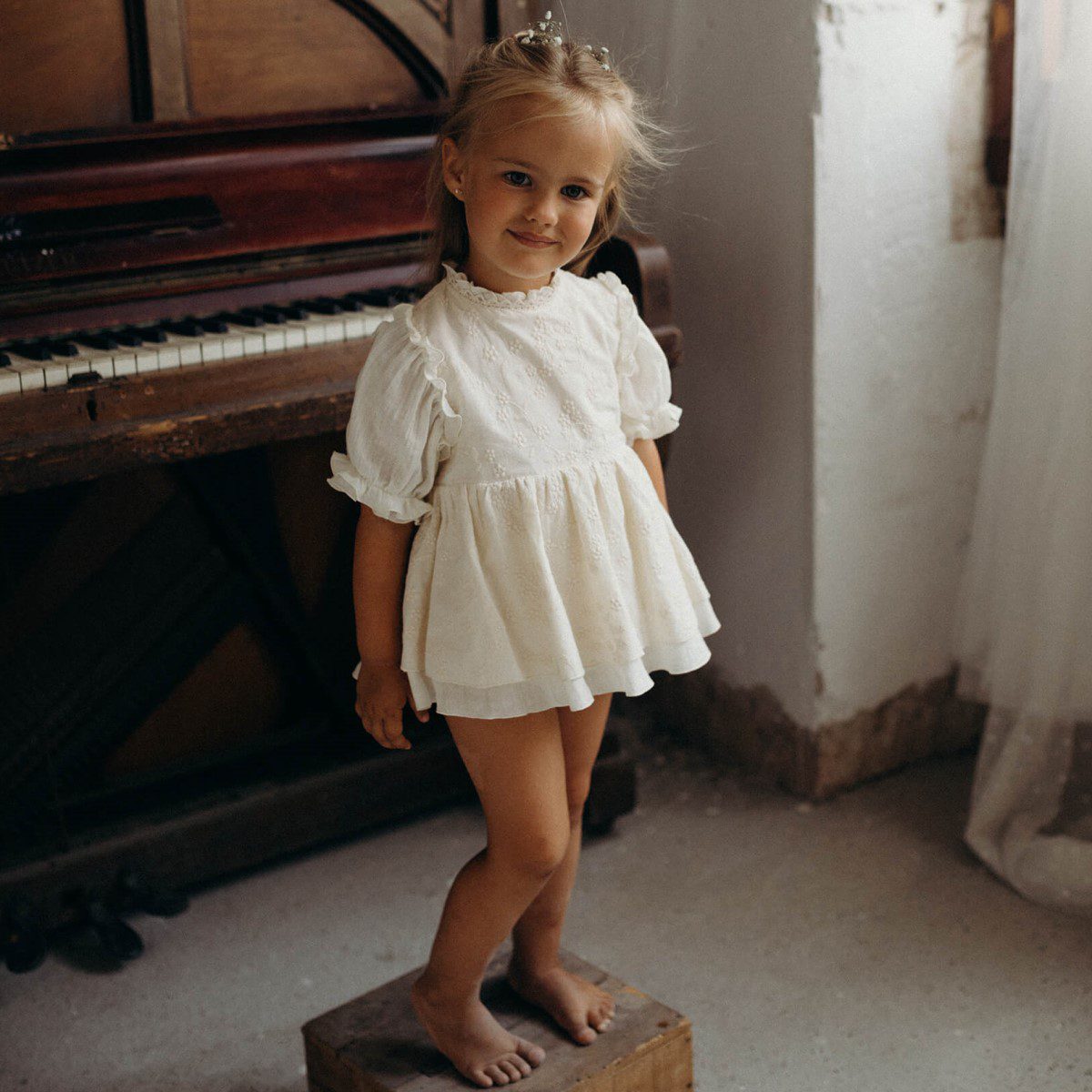 Special Occasion Dress-Style Romper with Embroidered Tulle