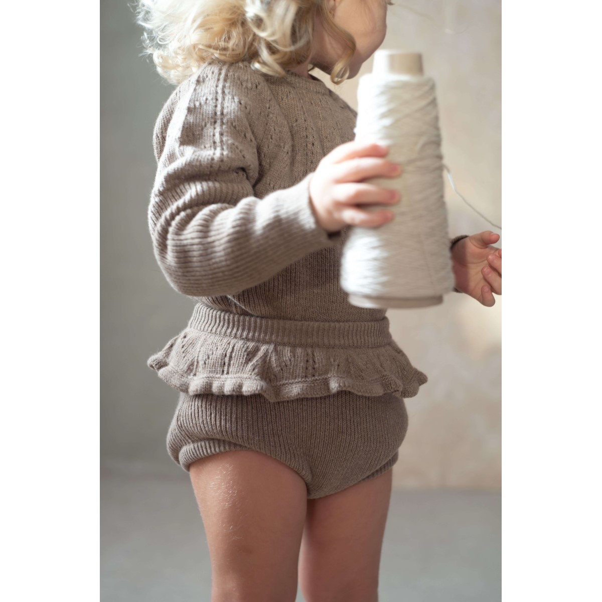 Openwork Knit Romper Suit | Camel