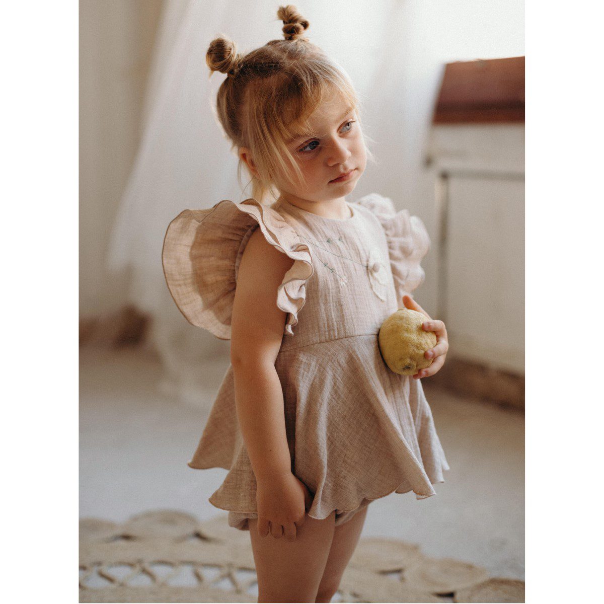 Organic Romper Suit with Cape-Style Skirt | Sand
