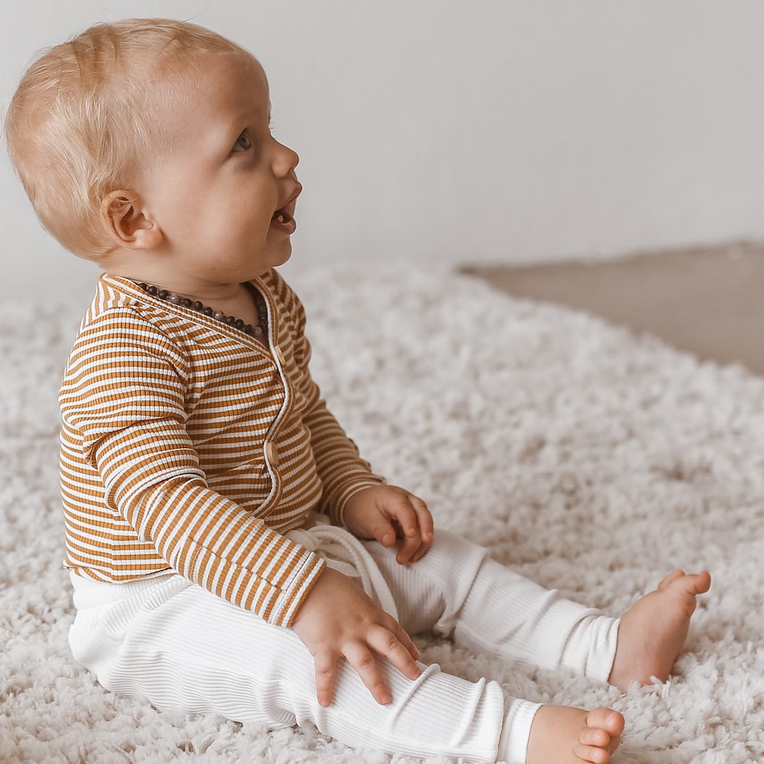 Mustard Stripe Bodysuit & Milk Harem Pants