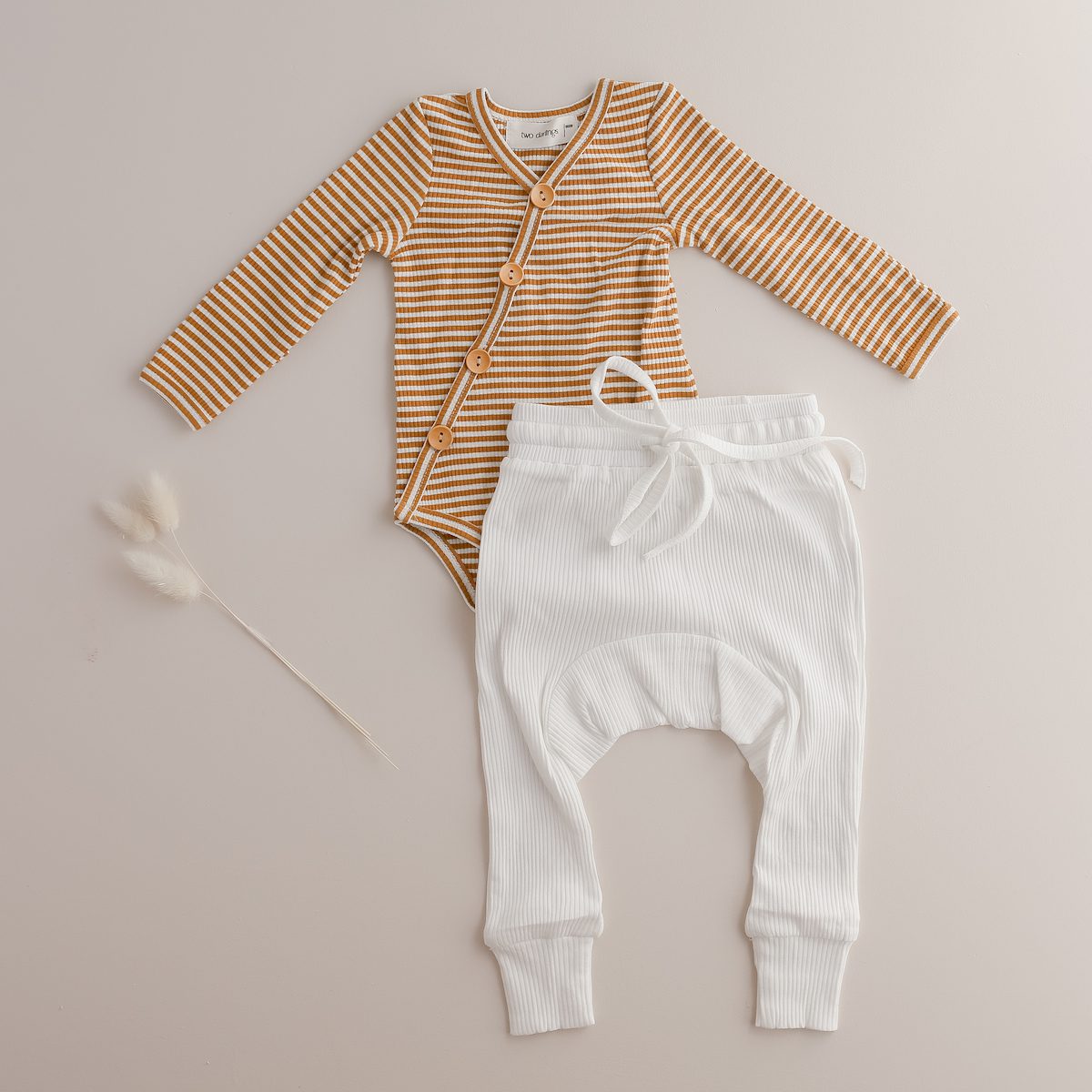 Mustard Stripe Bodysuit & Milk Harem Pants