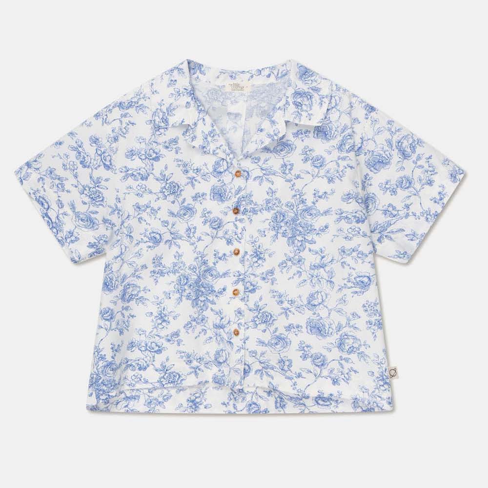 3 Piece Set | Rib Lettuce Edge Top & Floral Crop Shirt & Floral Shorts