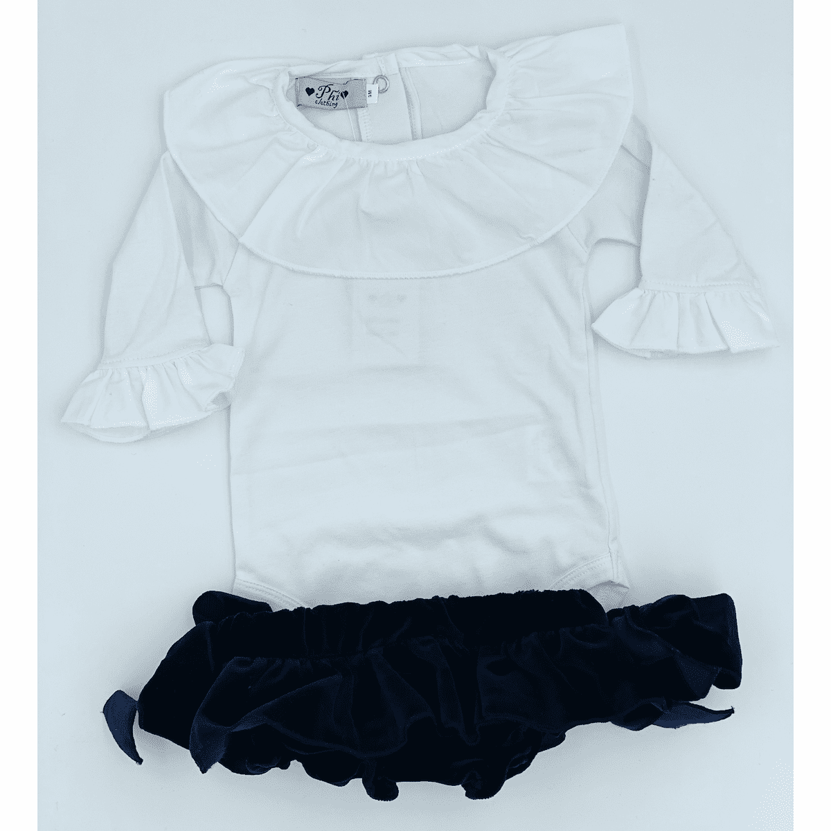 Navy Velvet Bloomers & White Top